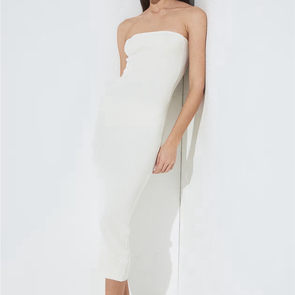 White Midi Bandeau strapless Dress